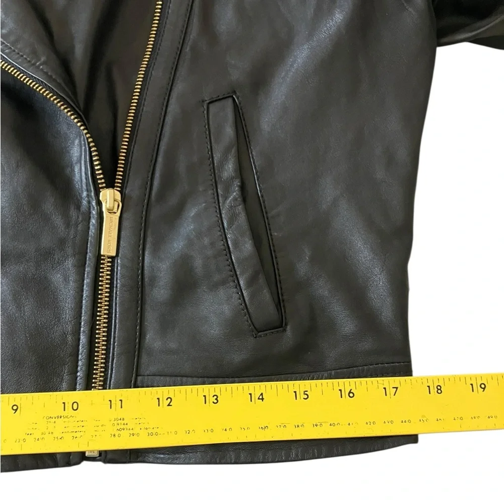 Michael Kors Black Leather Lambskin Moto Biker Jacket Gold Women’s M - Picture 10 of 15
